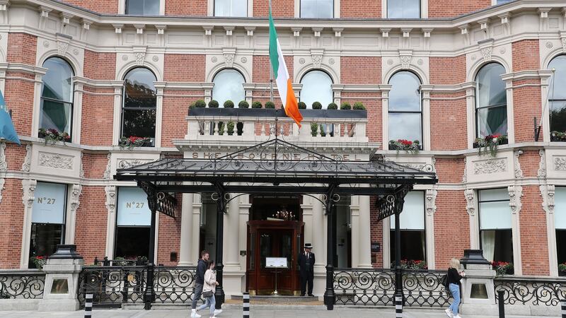 Empty statue plinths outside the Shelbourne Hotel in Dublin: “The decision by the hotel, a corporate institution whose motives seem to have been more commercial than moral, to frame the statues as ‘slaves’ stymied the debate from the outset.” File photograph: Nick Bradshaw