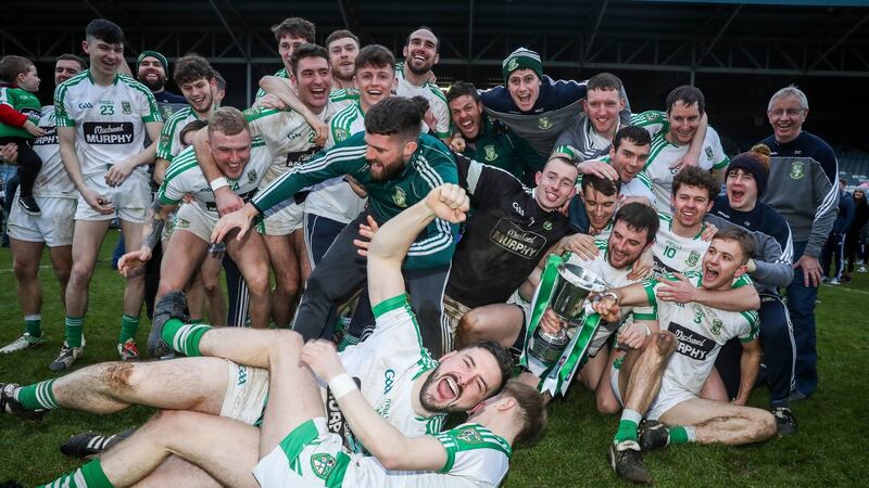 Moorefield celebrate winning the AIB GAA Leinster senior football championship. Photo: Ryan Byrne/Inpho
