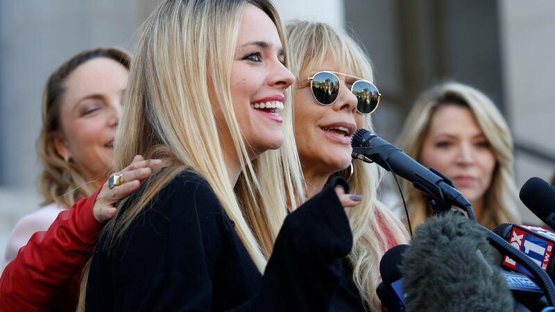 Jessica Barth and Rosanna Arquette speak about the Harvey Weinstein’s verdict during a news conference outside Los Angeles City Hall following the verdict. File Photograph: Mike Blake/Reuters
