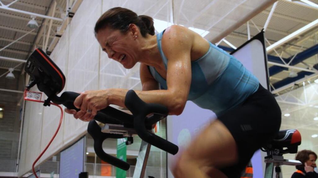 Sinéad Jennings set a world-class mark of 272 on the Wattbike in Limerick. Photograph: Marie-Therese Garvey.