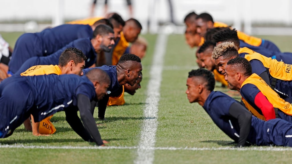 The Panama players train at the Olympic Park Arena in Sochi on Sunday. Photograph: EPA