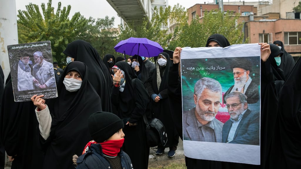 A protest in Tehran on November 28th, 2020, against the assassination of Mohsen Fakhrizadeh. Photograph: The New York Times