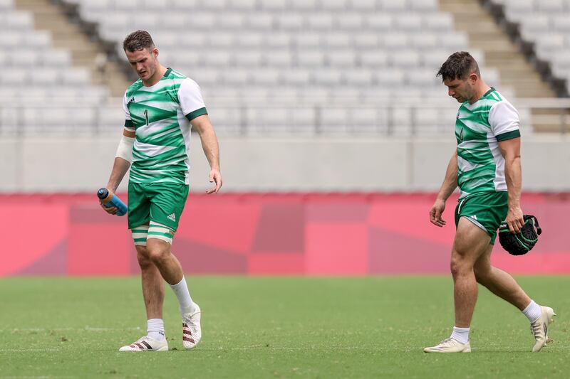 Ireland’s Jack Kelly and Foster Horan dejected after defeat at the Olympics. Photograph: Bryan Keane/Inpho