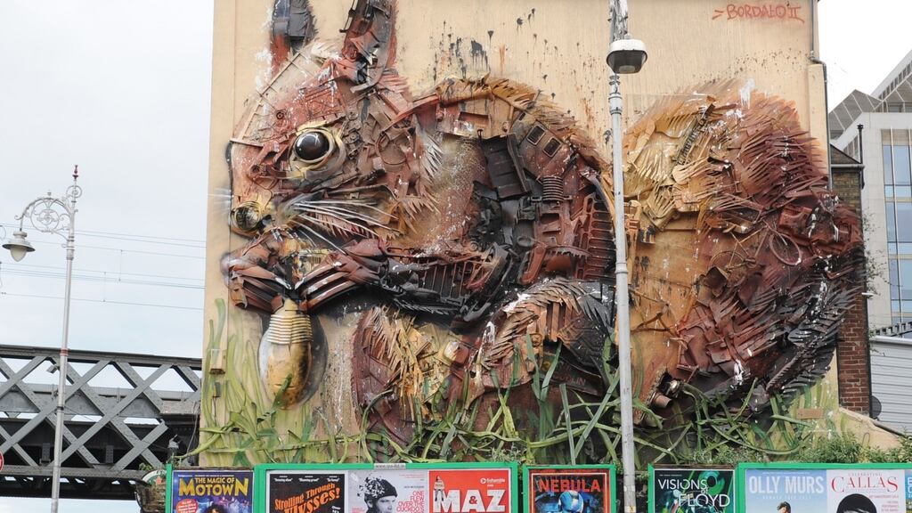 The beloved giant 3D squirrel on Tara Street in Dublin is no more. Photograph: Aidan Crawley