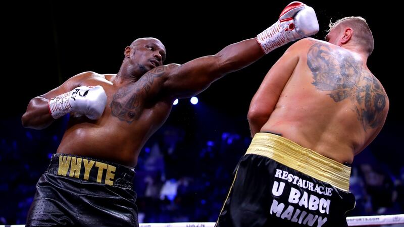 Dillian Whyte punches Mariusz Wach during their heavyweight fight during the ‘Clash on the Dunes’ show in Diriyah, Saudi Arabia in December 2019. Photograph: Richard Heathcote/Getty Images