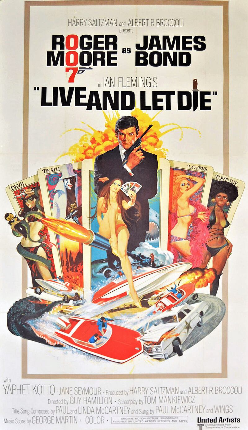 Cinema poster of James Bond Live and Let Die by United Artists in 1973.