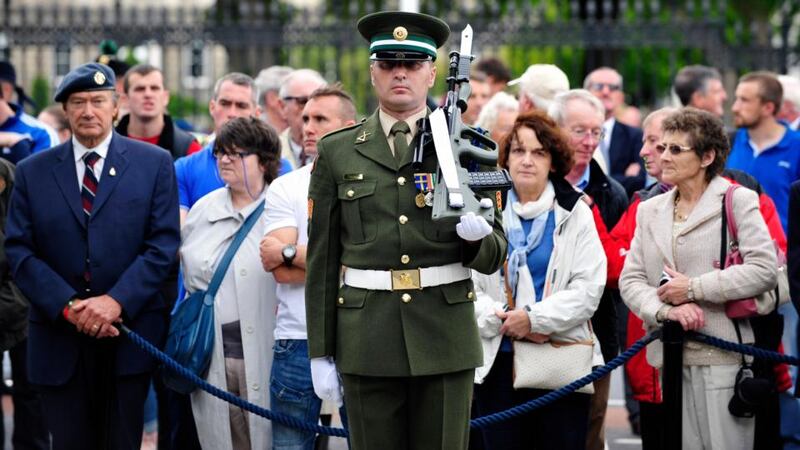 Sgt Anthony Byrne from the 7th Infantry Battalion pictured at the Defence Forces Military Changing of the Guard Ceremony in Merrion Square Park Dublin. Photograph: Aidan Crawley