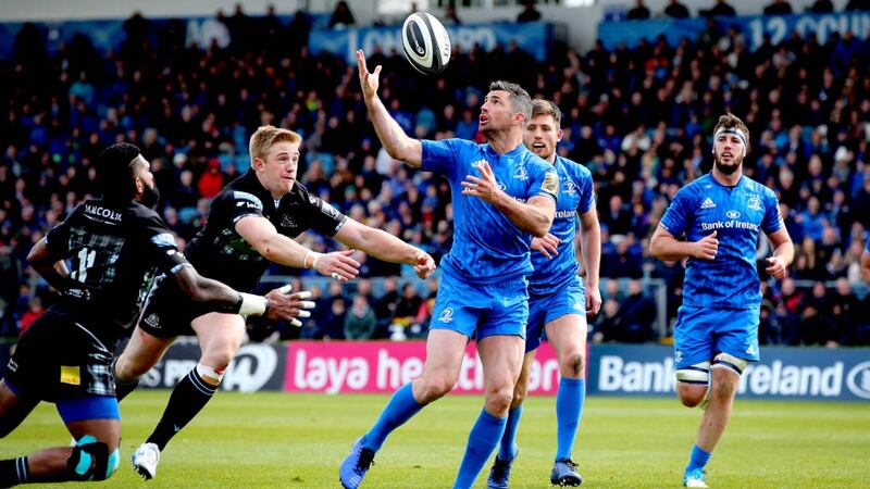Leinster’s Rob Kearney on the way to scoring their second try of the Guinness Pro 14 game against Glasgow Warriors at the RDS. Photograph: Ryan Byrne/Inpho