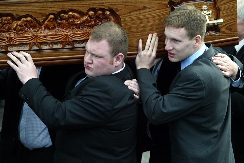 Cormac McAnallen's brothers Fergus and Dónal at Cornac's funeral. Photograph: Andrew Paton/Inpho