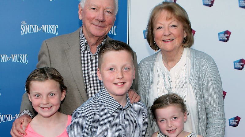 Gay Byrne and Kathleen Watkins with grandchildren Sadhbh, Cian and Saoirse. Photograph: Brian McEvoy