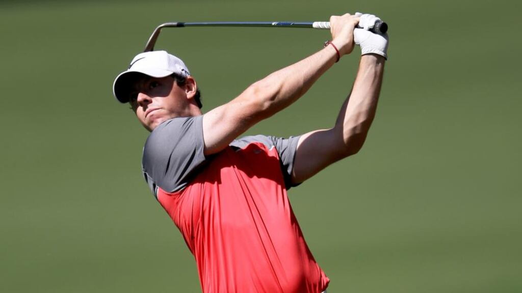 Rory McIlroy hits a shot on the 12th hole during the third round of the Wells Fargo Championship at Quail Hollow Golf Club in Charlotte, North Carolina. Photograph: Tyler Lecka/Getty Images