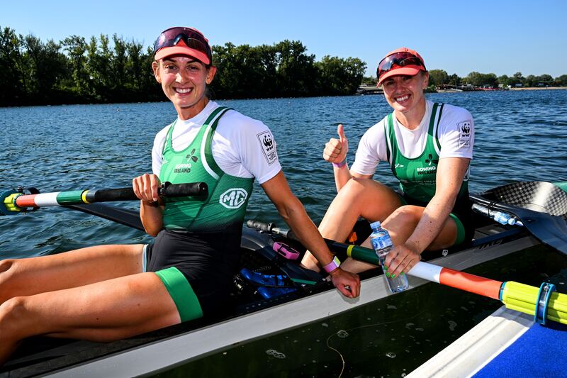Fiona Murtagh and Aifric Keogh celebrate qualifying Paris Olympic Games at the Horizon Irish Open at the K Club, Co Kildare. Photograph: Ben Brady/Inpho