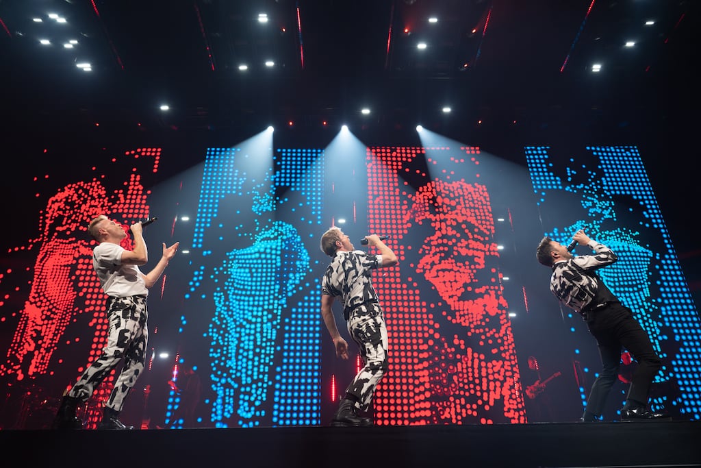 Westlife: Nicky Byrne, Kian Egan and Shane Filan are fashion disasters, which is entirely as it should be for three middle-aged Irishmen. Photograph: Barry Cronin