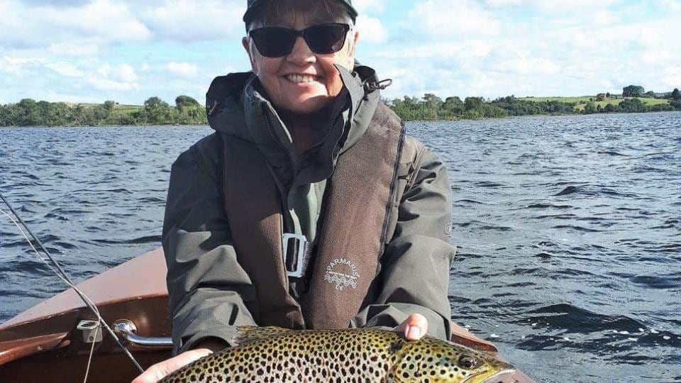 Elaine Stone from Leeds with her personal best trout of 1.2kg on Corrib, caught on a Green Peter.