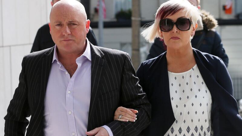 David Mahon (44) of Ongar Village in Consilla, arrives at the Central Criminal Court in Dublin with his wife Audrey. He is charged with the murder of her son, Dean Fitzpatrick, in 2013. Photograph: Collins Courts.
