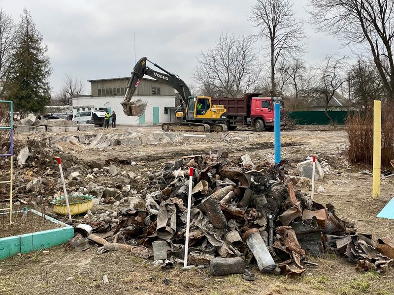 A new kindergarten being built in Bohdanivka, after the Russians who occupied the village used the old one as an ammunition store and blew it up when they retreated. Photograph: Daniel McLaughlin