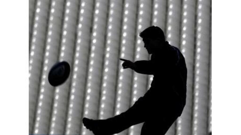 Ronan O'Gara gets in some place-kicking practice yesterday in preparation to face France in Ireland's opening Six Nations Championship match at the Stade de France today