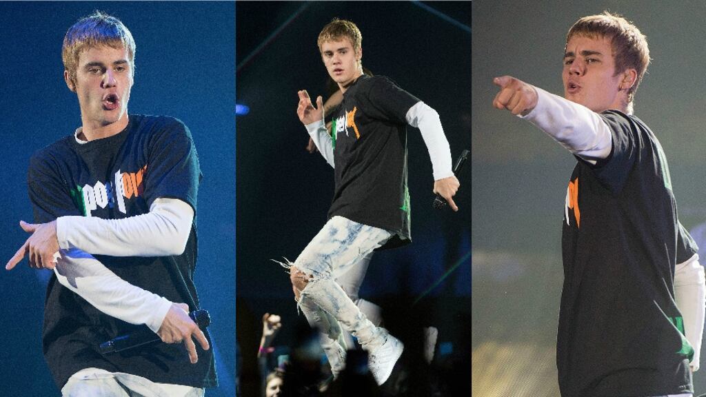 Justin Bieber performing at the 3Arena. Photograph: Dave Meehan/The Irish Times