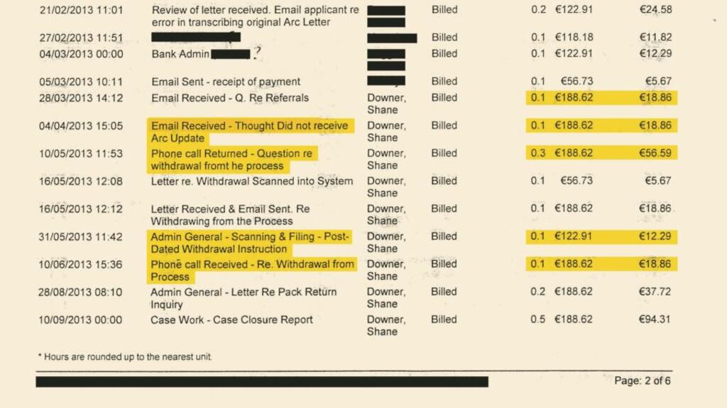 Shocking prices?: part of the bill that Arc sent the Donegal-based couple who withdrew from the adoption process; they believe its fees are unreasonable