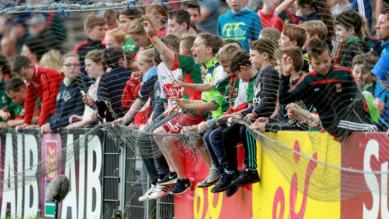 Young Mayo fans gather for the qualifier clash against Fermanagh in McHale Park, Castlebar last summer. Photograph: James Crombie/Inpho