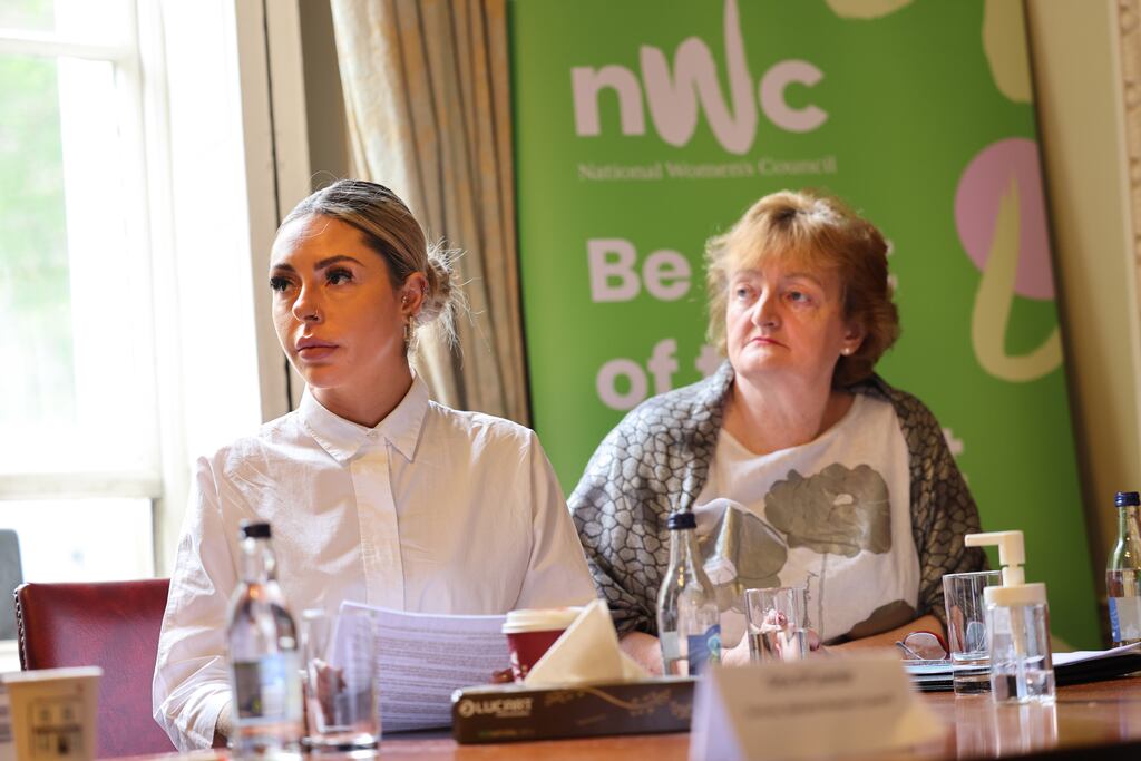 Amy Dunne (left) and Dr Marion Dyer at the event to mark the anniversary of repeal of the 8th amendment at the Royal Irish Academy in Dublin. Photograph: Dara Mac Dónaill