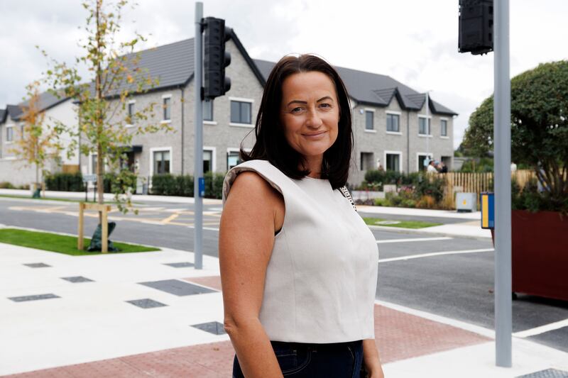 Samantha Kelly-Ryan outside Mason Cross, a new development on the outskirts of Newcastle village, Co Dublin. Photograph: Dan Dennison