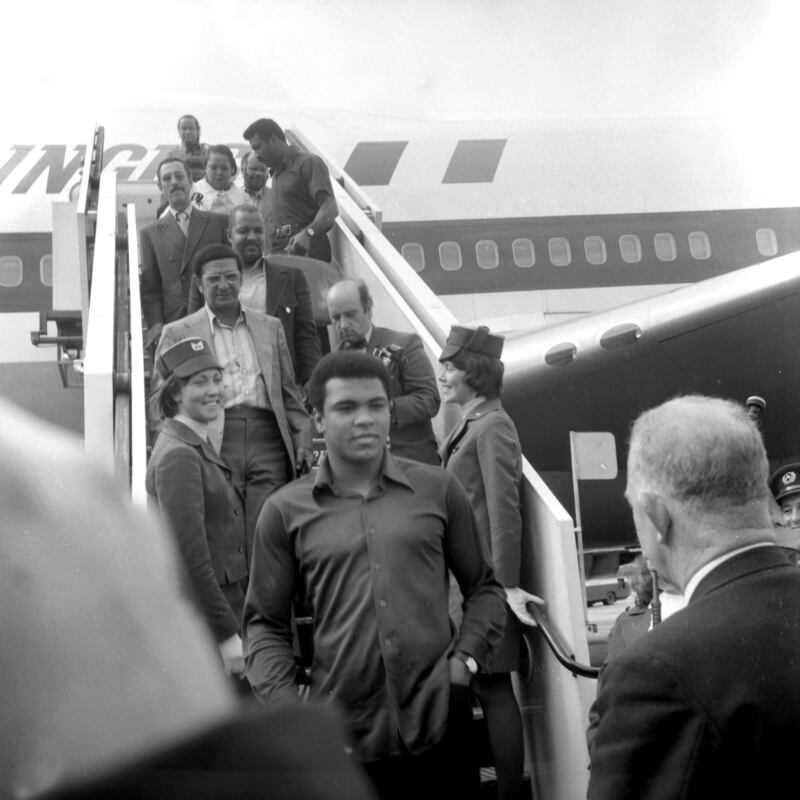 Muhammad Ali arrives in a still monochromatic Dublin for the fight with Al 'Blue' Lewis at Croke Park. Photograph: Kevin McMahon