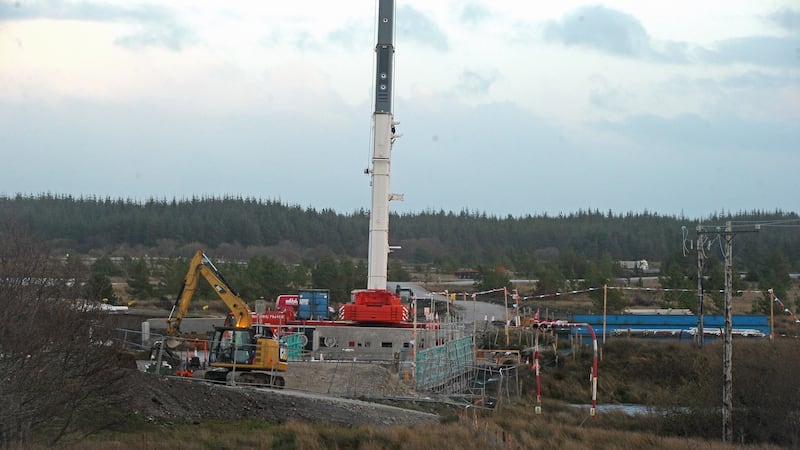 Work on the ESB-Bord na Móna wind farm project near the Oweninny river. Photograph: Conor McKeown