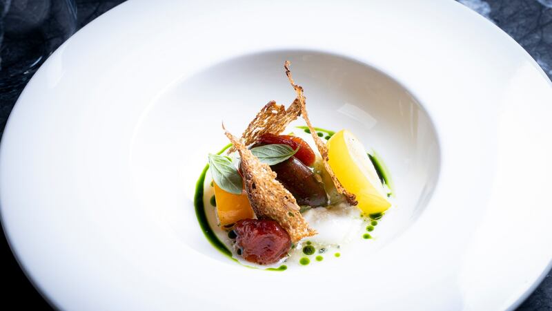 Heirloom tomatoes, burrata, dashi broth