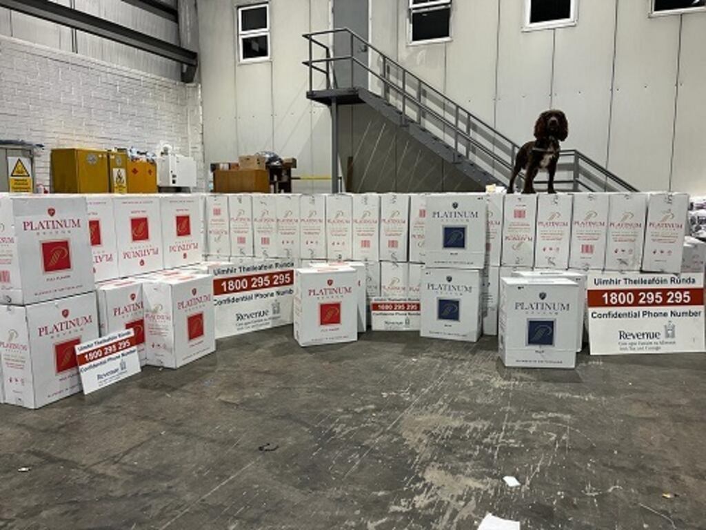 Toby, the Revenue sniffer dog, with his haul.