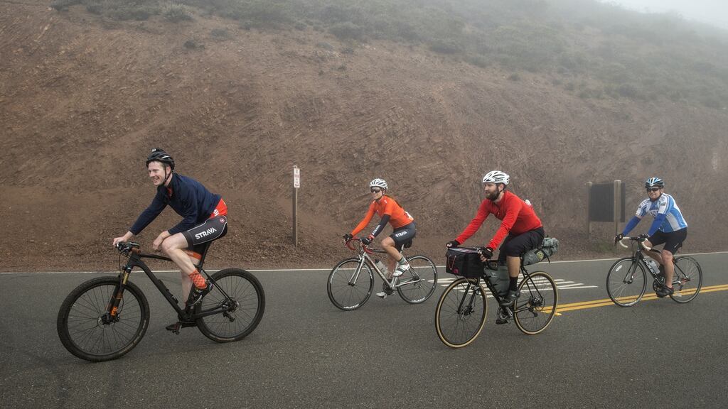 Cyclists on a JSV SF Startup Ride, a group with many members who work in the tech industry. In the highly competitive and communal tech industry, cycling is taking the place of golf as both an individual obsession and a camaraderie builder. Photograph: Laura Morton/The New York Times