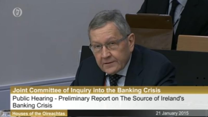 Klaus Regling seen reviewing his findings at the Oireachtas banking enquiry on Wednesday.
