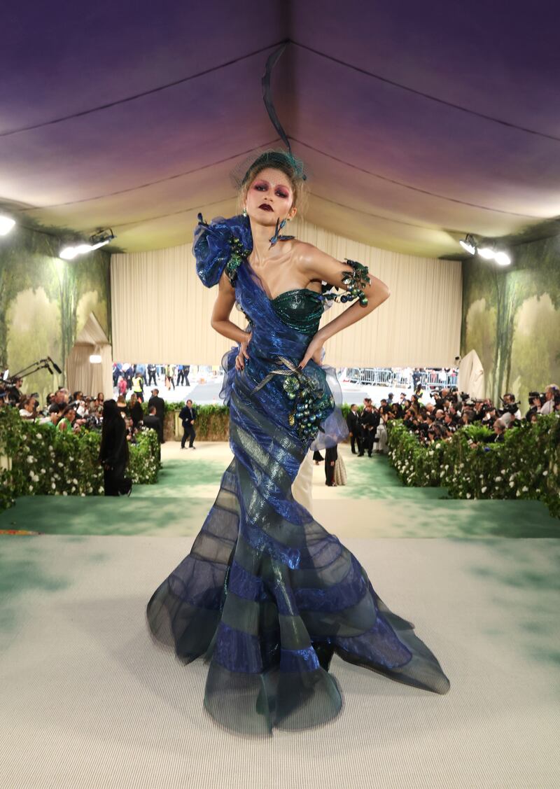 Zendaya opted for a blue one-shoulder Christian Dior spring 1999 couture look. Photograph: Kevin Mazur/MG24/Getty Images for The Met Museum/Vogue
