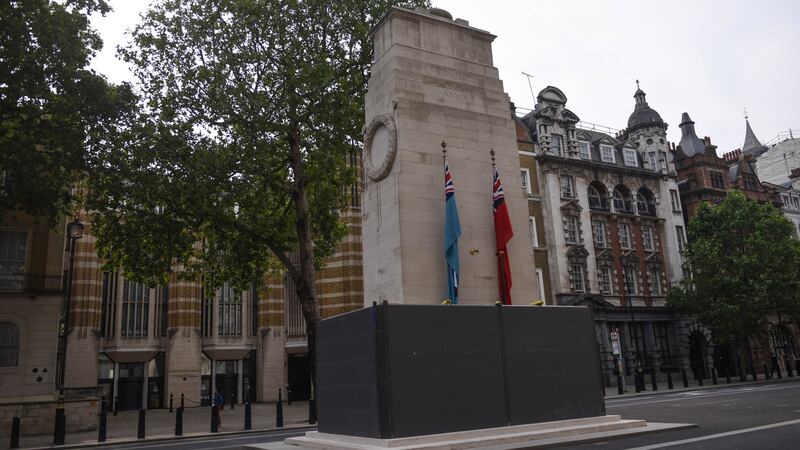 A protective barrier around the Cenotaph in London. Photograph: Peter Summers/Getty Images