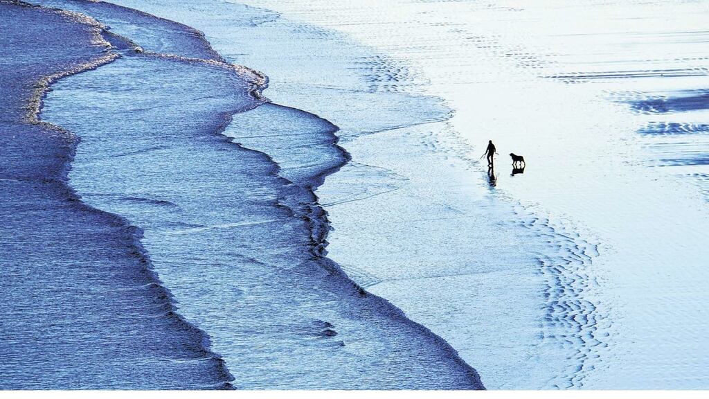 Front page photo: A man and his dog walk along Rossbeigh Strand in Glenbeigh, Co Kerry, on Monday. Photograph: Valerie O’Sullivan
