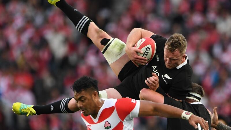 New Zealand’s Gareth Evans catches the ball during the Test match against Japan in Tokyo. Photograph: Toshifumi Kitamura/AFP/Getty Images
