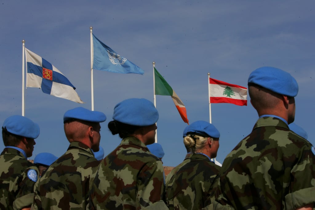Irish Defence Forces soldiers with the 36th Infantry Group based at Camp Ida during the standing down parade marking the end of the Unifil operation in October 2007. Photograph: Kate Geraghty