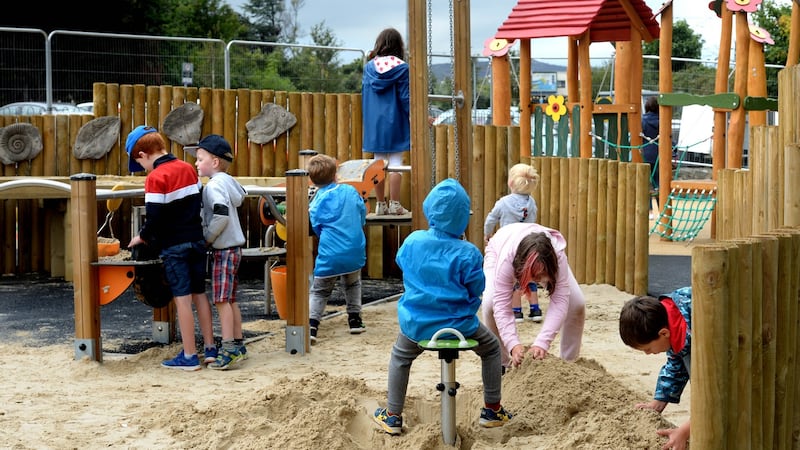 Children enjoying the new inclusive playground at the South Beach in Greystones. Photograph: Cyril Byrne