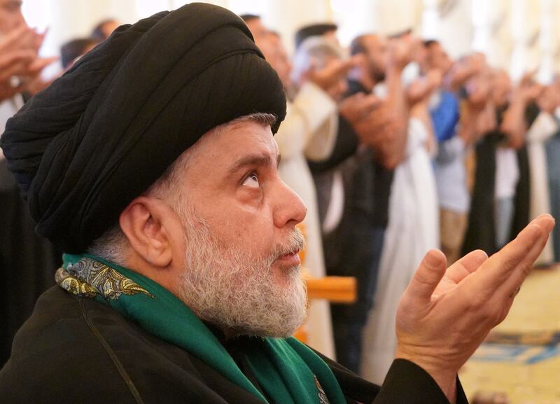 Shia cleric Muqtada al-Sadr is a threat to the pro-Iran constellation, able to summon his faithful onto the streets with a click of the fingers. Photograph: Qassem al-Kaabi/Getty Images
