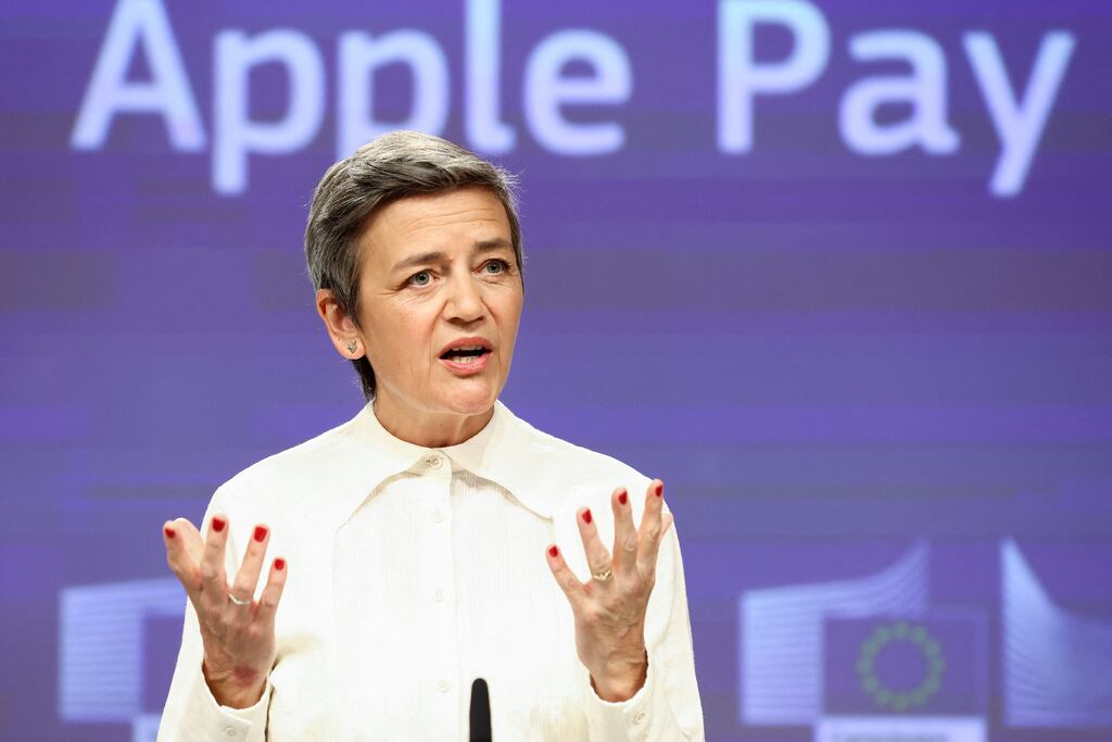 The European Commission, the bloc's competition watchdog, charged the iPhone maker with preventing competitors "from accessing the necessary hardware and software" for contactless payments, "to the benefit of its own solution, Apple Pay," an EU statement said. Photograph: Kenzo Tribouillard/AFP/Getty