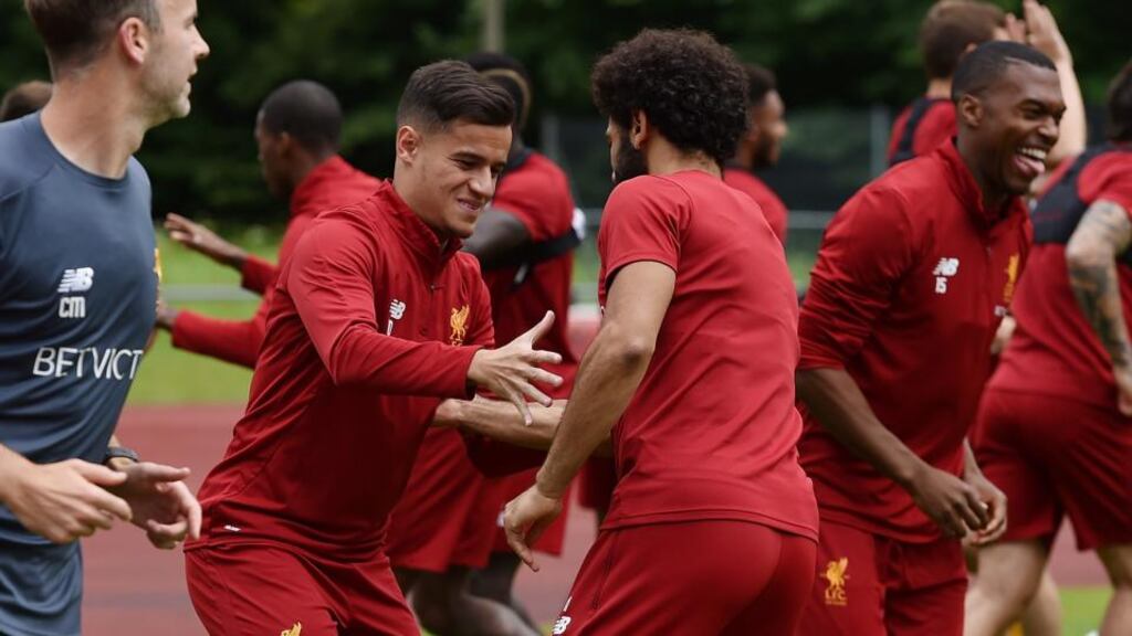 Philippe Coutinho during a Liverpool training session in pre-season. Photograph: Getty Images