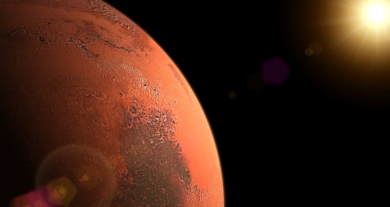 Pumpkin-coloured Mars has a favourable opposition on October 13th when it is just over 62 million kilometres from Earth. Photograph: Getty