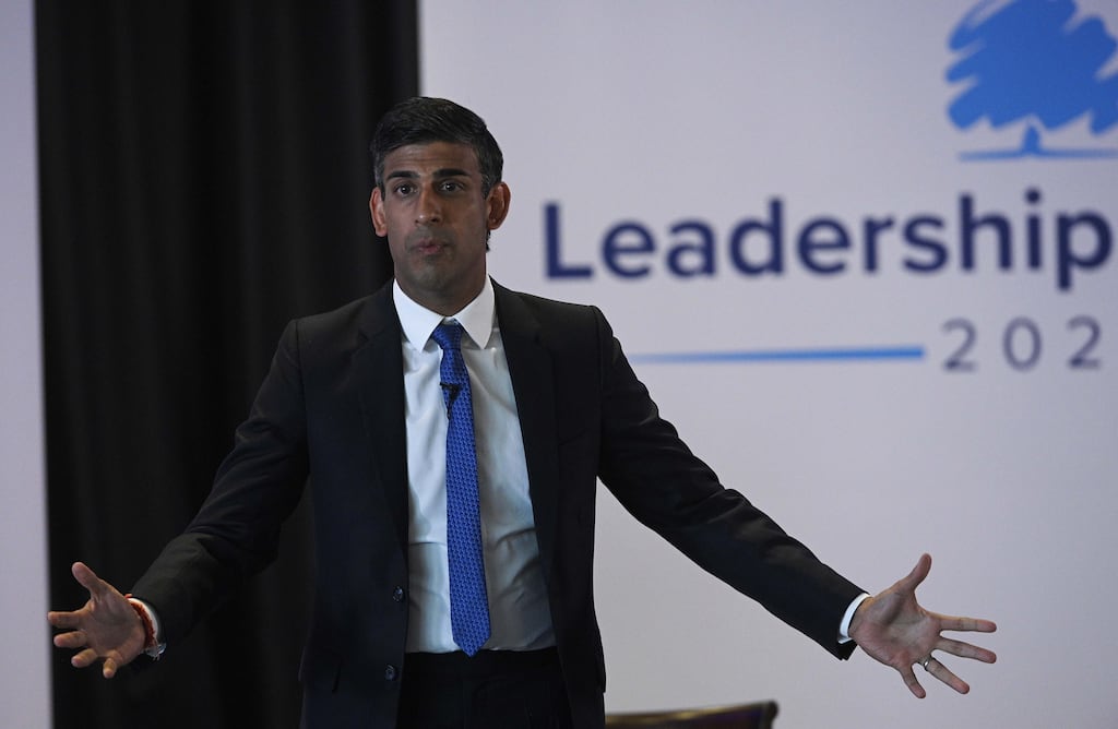 Former chancellor of the exchequer Rishi Sunak at the Conservative Party leadership election hustings at the Culloden Hotel, Belfast on Wednesday. Photograph: Mark Marlowe/EPA