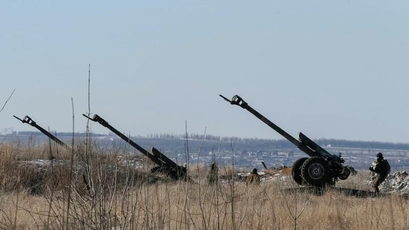 Cannons of the Ukrainian armed forces are seen at their positions near Debaltseve, eastern Ukraine, on Tuesday. Photograph: Reuters