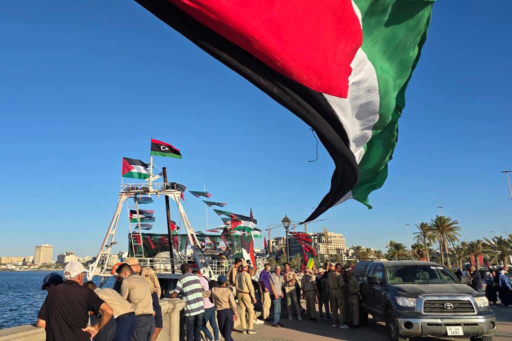 One of the 51 vessels in the Global Sumud Flotilla bound for Gaza carrying aid and pro-Palestinian activists. Photograph: Mahmud Turkia/AFP via Getty