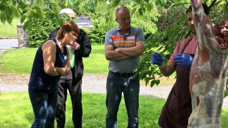 Butcher and licensed hunter John Griffin demonstrating how to skin a deer. Photograph: Marie-Claire Digby