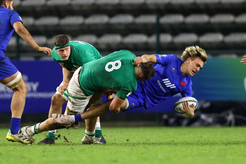 Ireland's Brian Gleeson France's Paul Costes during the Under-20 World Cup final last year. Photograph: SteveHaagSports/EJ Langner/Inpho