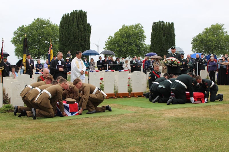 A first World War rededication ceremony on the western front more than 100 years after the war ended. Photograph: British Ministry of Defence