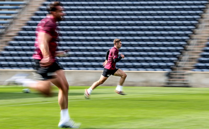 Jack Crowley during Ireland training at SeatGeek Stadium, Illinois, ahead of Saturday evening's Test against New Zealand at Soldier Field, Chicago. Photograph: Dan Sheridan/Inpho