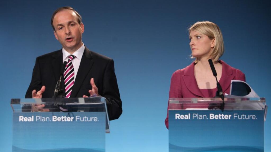 Micheal Martin, leader of Fianna Fáil, and Senator Averil Power in 2011, during a press conference on political reform. Photograph: Gareth Chaney, Collins